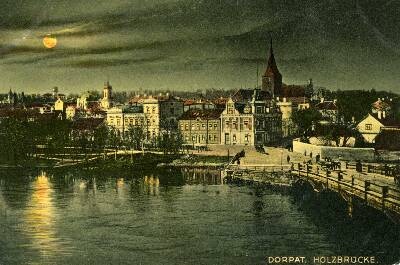 Puusild ja Emajõe paremkallas: park, Lihakarni t / Lihapoe t ja Lai t, Jaani kirik. Tartu, 1909.