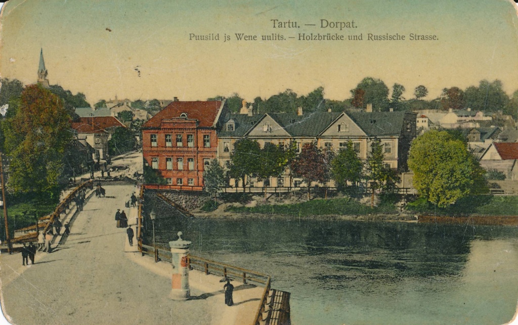 Üldvaade ülalt: puusild ja Vene tänav.  Tartu, 1911