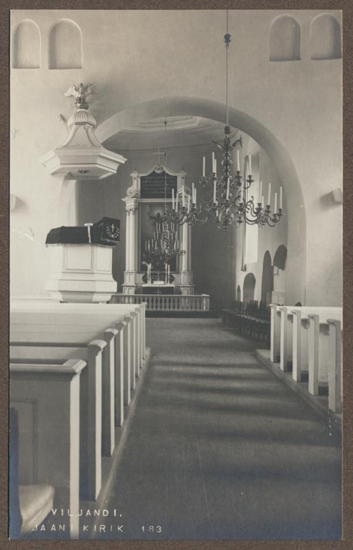 foto albumis, Viljandi, Jaani kirik, kantsel, altar, u 1915, foto J. Riet