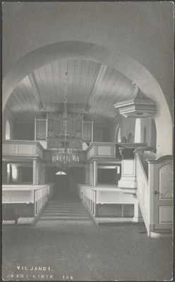 fotopostkaart, Viljandi, Jaani kirik, sisevaade, orel, pingid, 1913, Lichtbild von J. Riet  duplicate photo