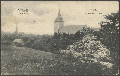 trükipostkaart, Viljandi, Jaani kirik I Kirsimäe poolt, u 1905  duplicate photo