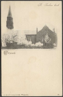 trükipostkaart, Viljandi, Pauluse kirik Vaksali tee poolt, u 1905, J. Riet Walgustrükk (Wiljandi)  duplicate photo
