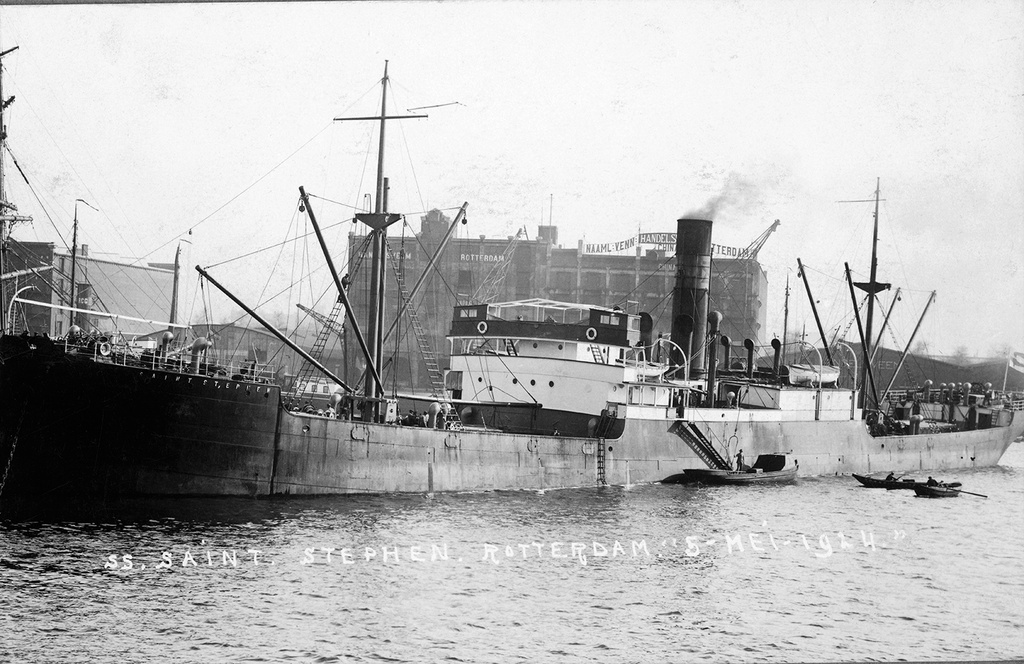 Steam ship S/S Saint Stephen at the port of Rotterdam