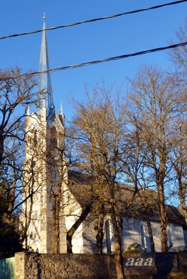 Järva-Jaani kirik, vaade edelast. Torn J.G. Mühlenhausen rephoto