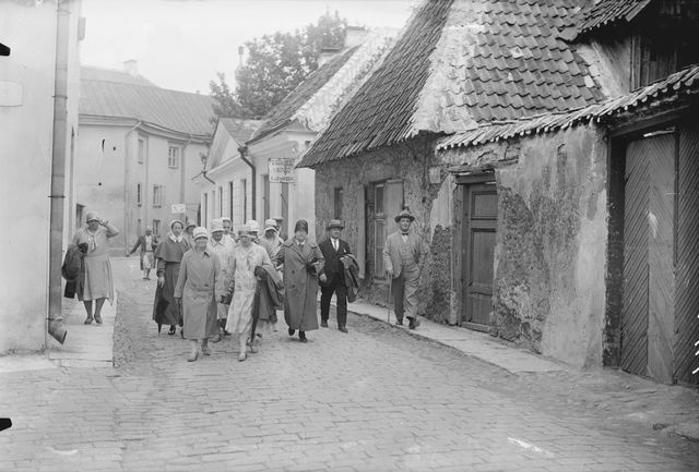 Tourist group in Estonia, possibly in Tallinn