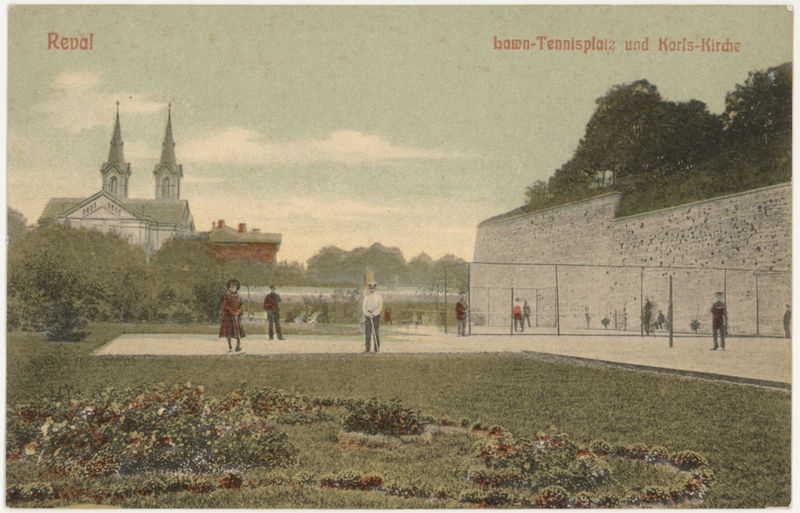 Postcard Tallinn Tennis courts at the church of Kaarli