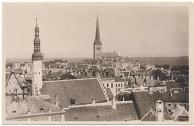 Postcard. Tallinn, view of the tower of the building. Located in the album Hm 7955.  duplicate photo
