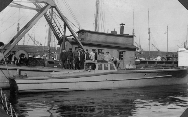 Smuggling boat with presentations at the port of Tallinn