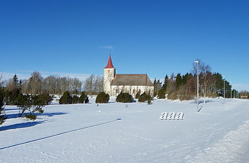 Photo. Reigi Church in Hiiumaa, view from the highway Kõrgessaare-Kärdla. 1965 g. Photographer. R. Kalk. rephoto