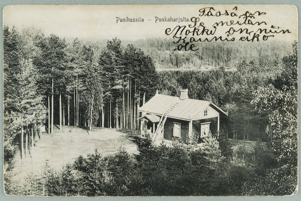 Punaussila Punkaharjun Valtionhotell roof terrace illustrated in the early 1900s