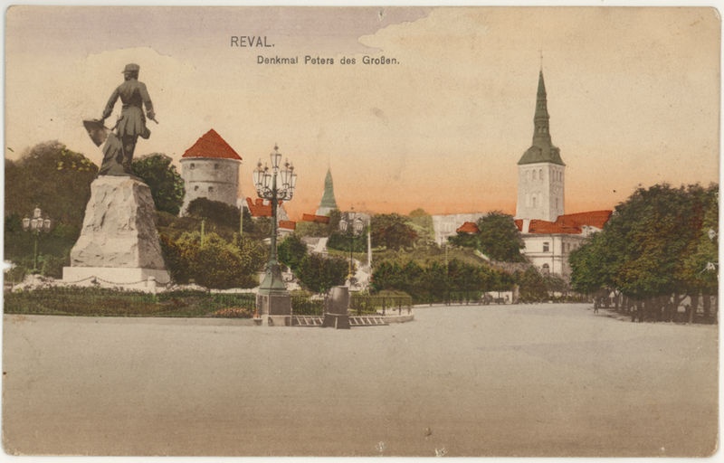 Posscard Tallinn Freedom Square with Peeter I Ehrenpillar