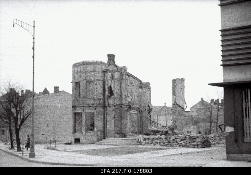 The ruins of residential buildings on Sakala Street.