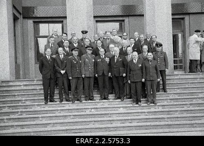 The management of the Estonian Laskurkorpus on the 25th anniversary of the scientific conference on the stage of the Cultural Plateee named J. Tomb, the names partly. Group picture.  duplicate photo