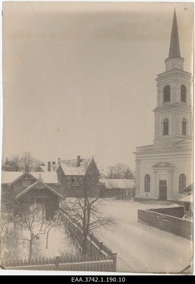 View of the tower of the Tartu Mary Church and the surroundings of the church  duplicate photo