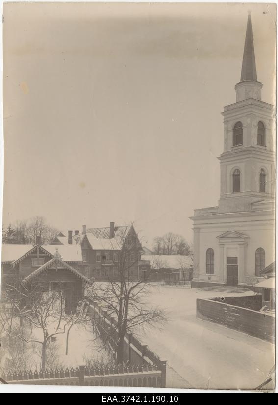 View of the tower of the Tartu Mary Church and the surroundings of the church
