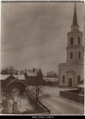 View of the tower of the Tartu Mary Church and the surroundings of the church  duplicate photo