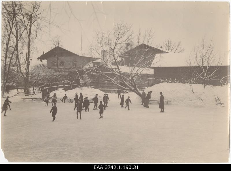 Children swimming in the Tartu Hand Workers' Society Garden on the sliding field