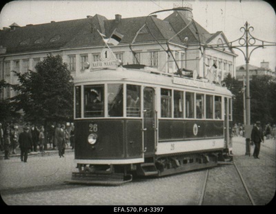 Celebration of the 40th anniversary of the establishment of Hoburaudtee (so-called conca). Electric tram on Pärnu highway.  similar photo