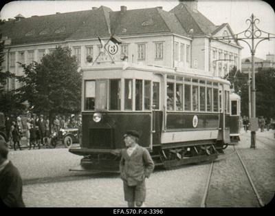 Celebration of the 40th anniversary of the establishment of Hoburaudtee (so-called conca). Electric tram on Pärnu highway.  similar photo