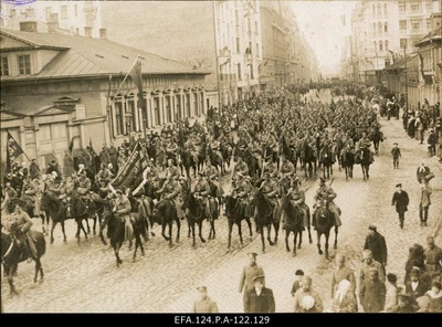 Russian riders on 1 May trained on Alexander's bulvar in Riga 1. 05. 1917.  duplicate photo