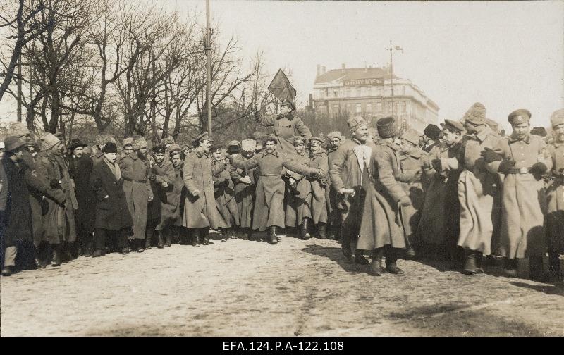 Demonstration of soldiers on Alexander's bulvar in Riga 8. 03. 1917.