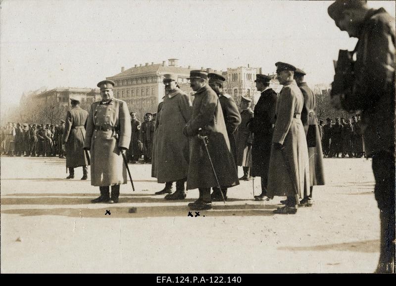 Russian 12th Army Chief of Staff General Radko Radko-Dmitrjev together with the military representatives of Prantusmaa 4. Vidzeme Latvia's road survey in Riga, May 1917.