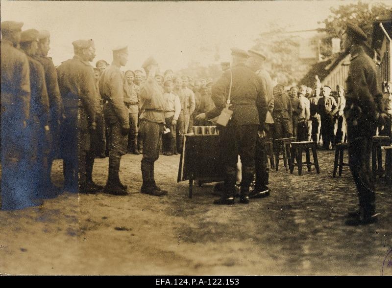 Award of the winners in Russian 184. Warsaw Footway sports games in Riga, summer 1917.