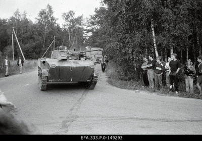 In connection with the attempted coup in the Soviet Union, Soviet army tanks sent to Estonia on the way to the TV Tower in Kloostrimetsa.  similar photo
