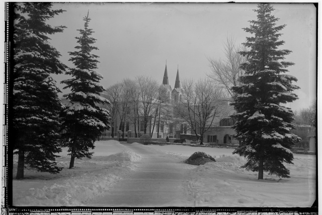 Winter park in Tallinn, the towers of the church of Kaarli