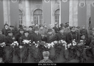 View of the tribute of party and government figures During the 30th Anniversary of the Great Socialist Revolution in October, the winning Square during the Workers' Demonstration.  similar photo