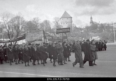 Technical textile workers at the October Demonstration at the Winning Square.  similar photo