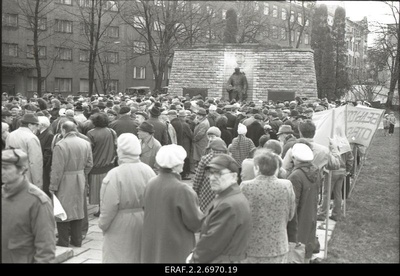 The 45th anniversary of the defeat of the German occupation of Tallinn is celebrated at Tõnismäel’s Tallinn Liberation Monument (Pronx Warrior). Accumulated crowd  similar photo