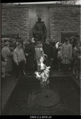 The 45th anniversary of the defeat of the German occupation of Tallinn is celebrated at Tõnismäel’s Tallinn Liberation Monument (Pronx Warrior). In front of the monument the everlasting fire burns  similar photo