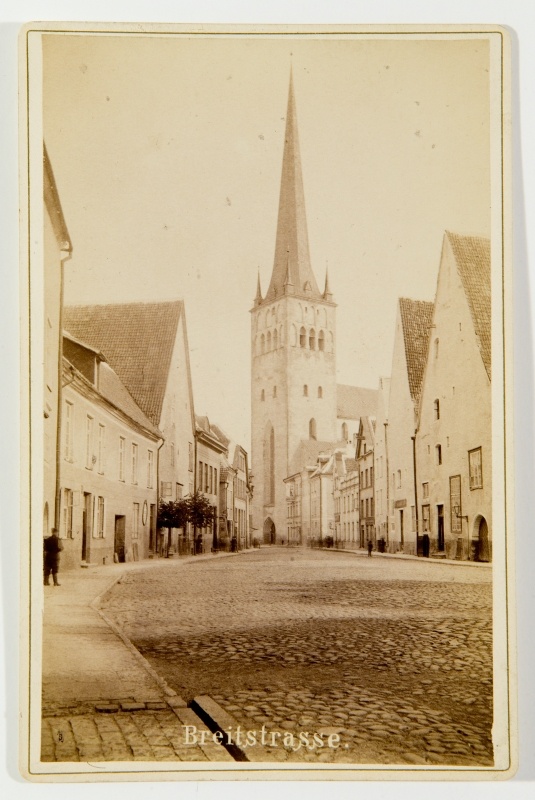 Tallinn. A long street with the Oleviste Church.