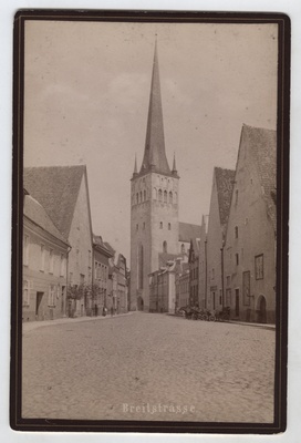 "breitstrasse". Wide street with the church of Oleviste, viewed near the street of Suurtüki.  duplicate photo