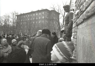 The 45th anniversary of the defeat of the German occupation of Tallinn is celebrated at Tõnismäel’s Tallinn Liberation Monument (Pronx Warrior). Flowers are placed on the monument  similar photo