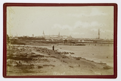 View of the city on the beach of Kadrioru. From the left: Jaani Church, Kiek in de Kök, Niguliste Church, Toompea and Oleviste Church. At the forefront of the seaside.  duplicate photo