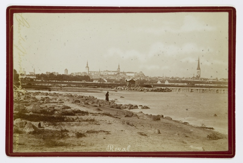 View of the city on the beach of Kadrioru. From the left: Jaani Church, Kiek in de Kök, Niguliste Church, Toompea and Oleviste Church. At the forefront of the seaside.