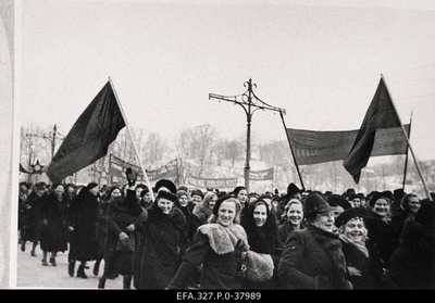 Workers' demonstration on the 23rd anniversary of the Great Socialist October Revolution.  similar photo