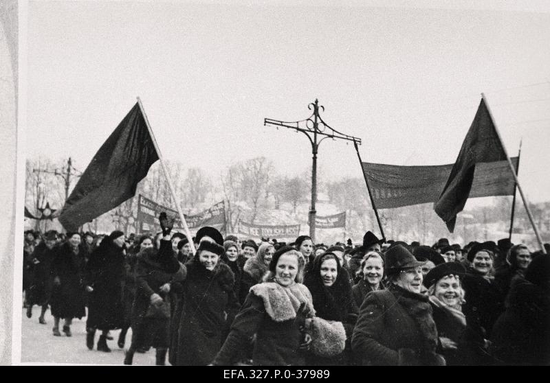 Workers' demonstration on the 23rd anniversary of the Great Socialist October Revolution.
