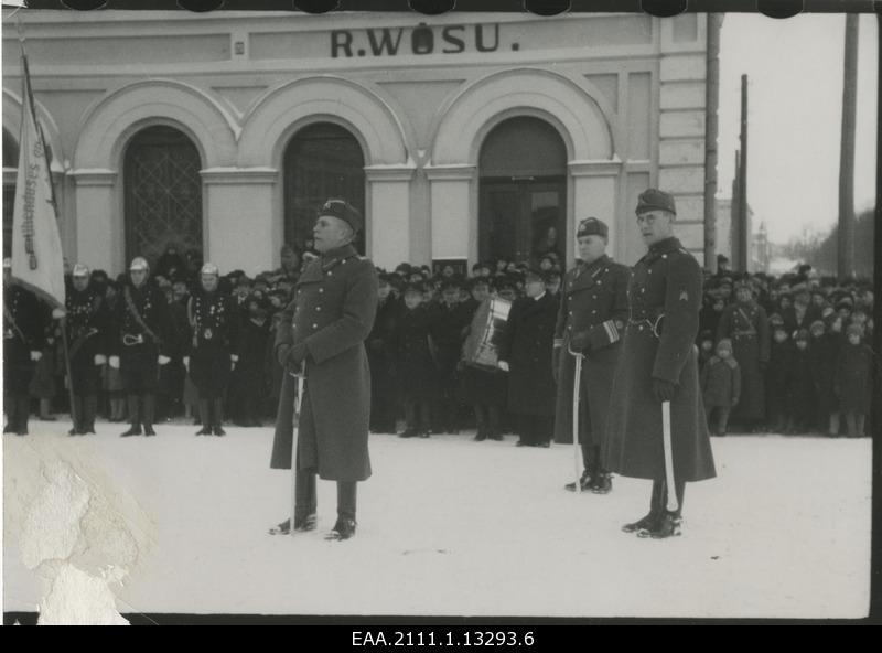 Celebration of the 19th anniversary of the Republic of Estonia in Tartu, Chief of Division 2 Jaan Kruus speaking