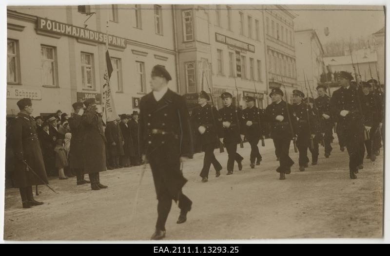 Celebration of the 16th anniversary of the Republic of Estonia in Tartu, Marines on parade at Raekoja Square