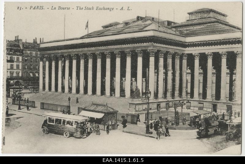 Photo postcard from La Bourse Fassade of Stock Exchange Building