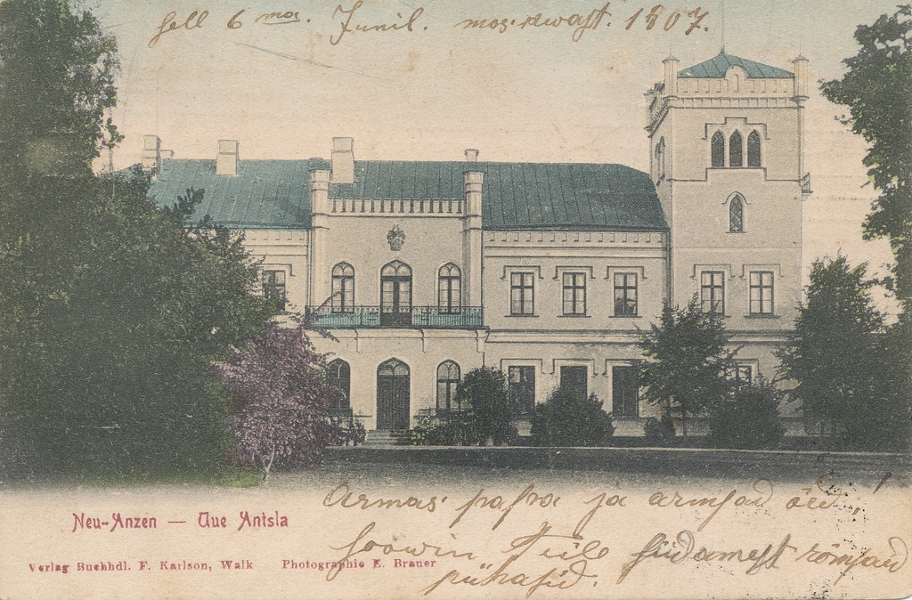 Fotopostkaart. Uue-Antsla (mõisahoone). 1907.