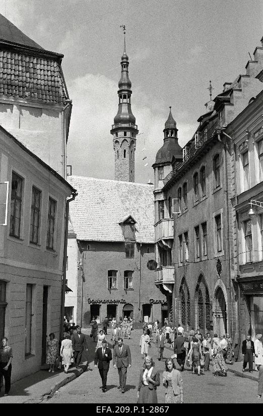 View of Raekoja tower from Suur-Karja Street.