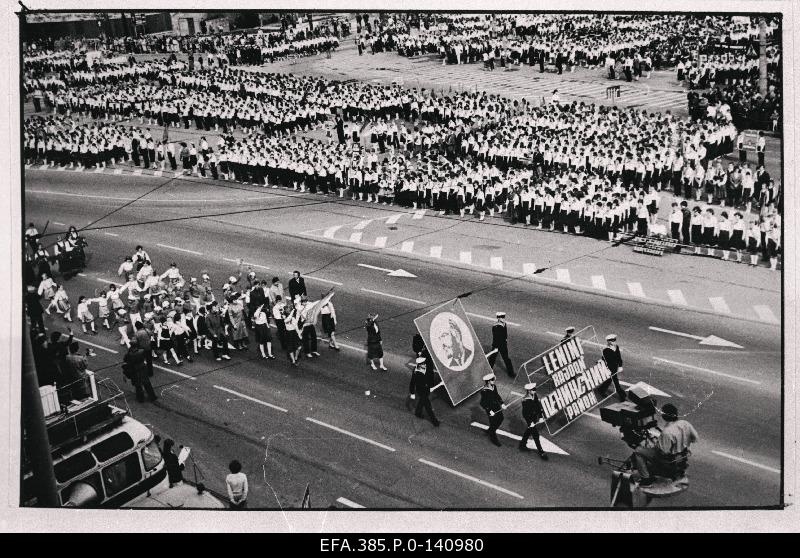 V. I. Lenini nim. The 65th anniversary of the Union-wide Pioneer Organization train trip in the Winning Square.