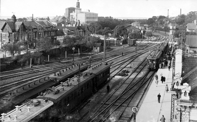 Baltic Station - a view from the street of the Baltic Station building to the area of the Nõmme electric tram waiting platform (between Suurtüki Street). On the left Kpl Street.  duplicate photo