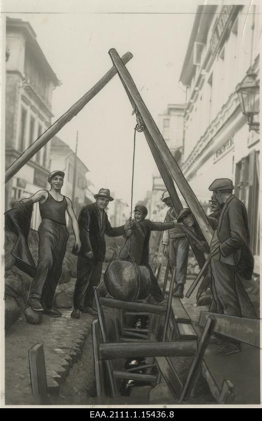 A big stone is pulled out of the crawl of Rüütli Street.