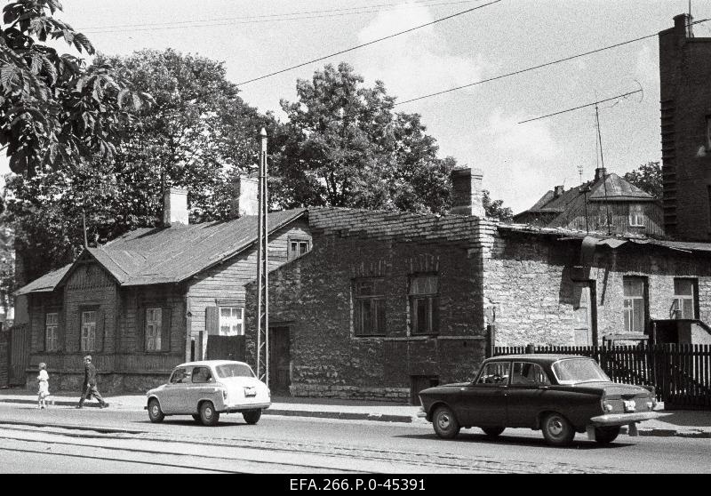 View of the old buildings located in the Koidu tram stop area on Pärnu highway.