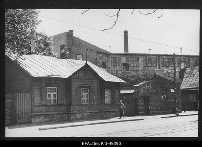 View of the old buildings located in the Koidu tram stop area on Pärnu highway.  similar photo